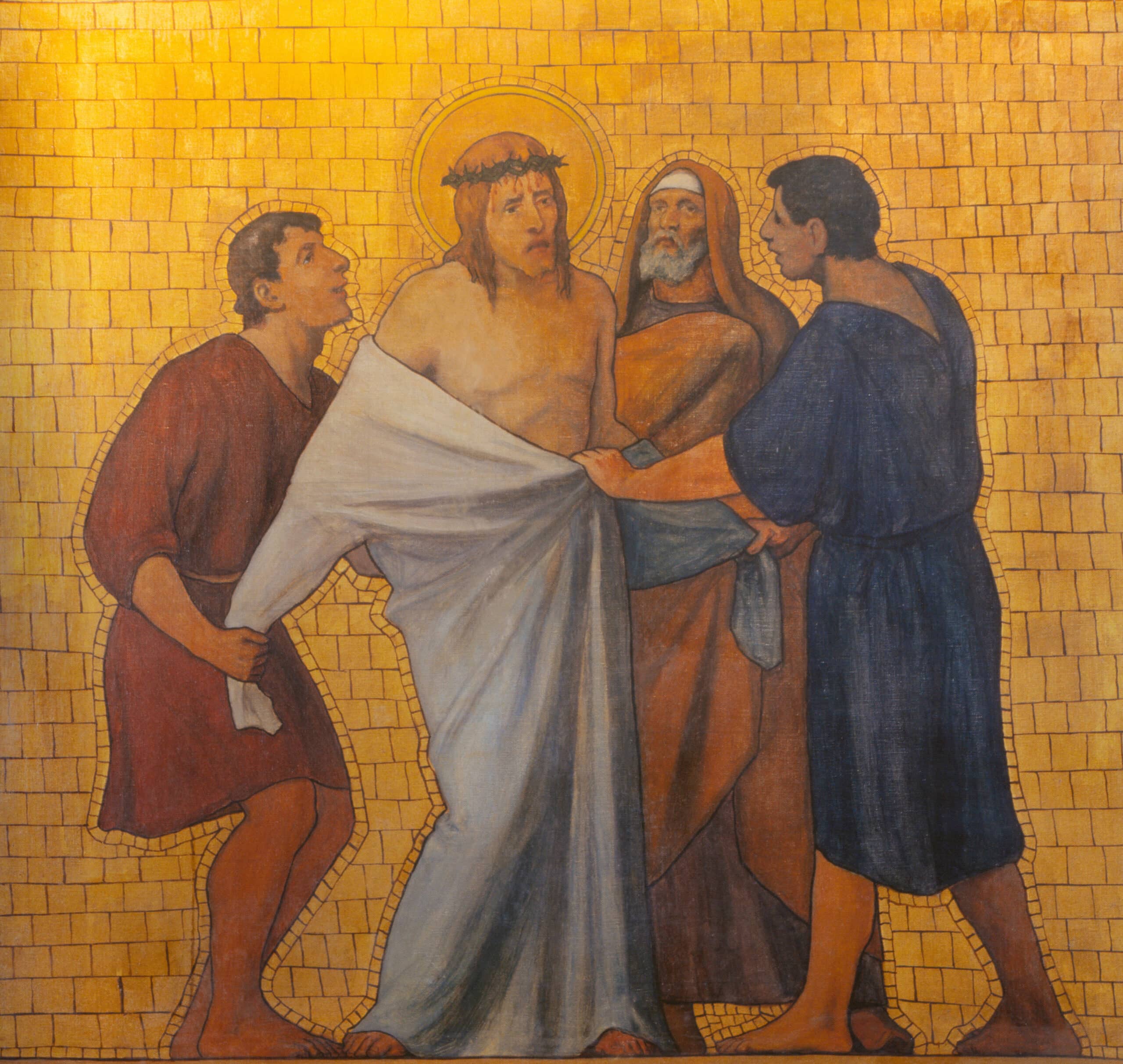 Jesus was tortured and mocked bu the Roman guards.