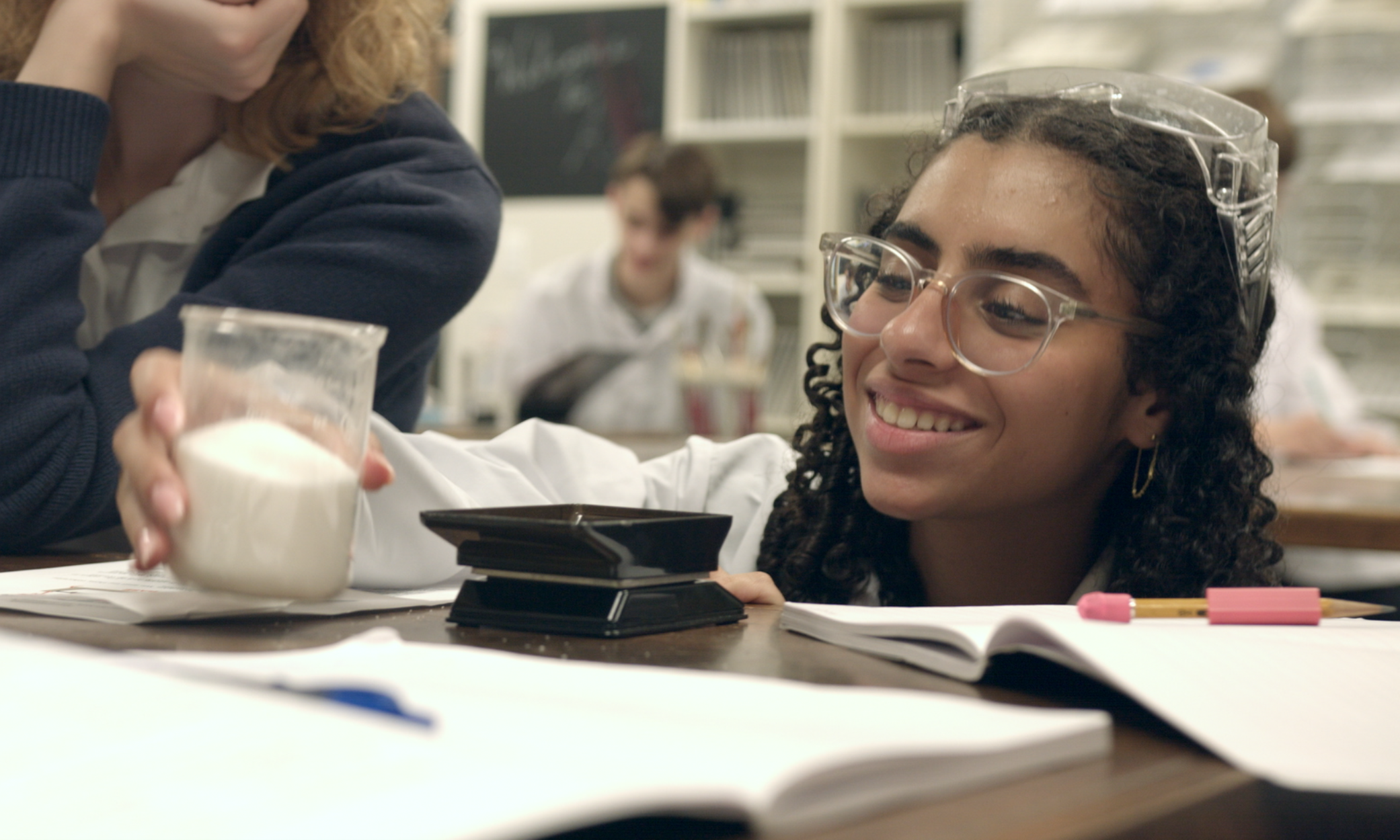 A student measures a substance in science class
