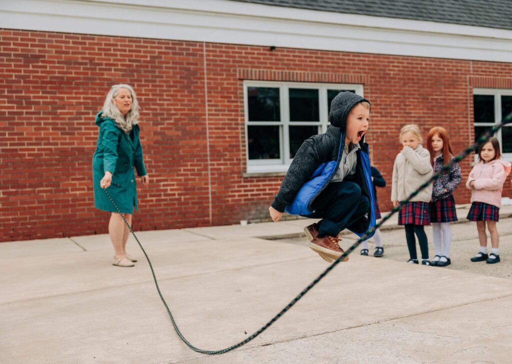 Students playing jump rope